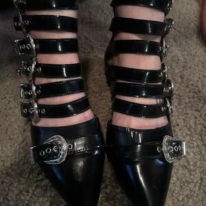 🔺🔺SOLD🔺🔺Jeffrey Campbell Black Strappy Flats with Silver Buckles